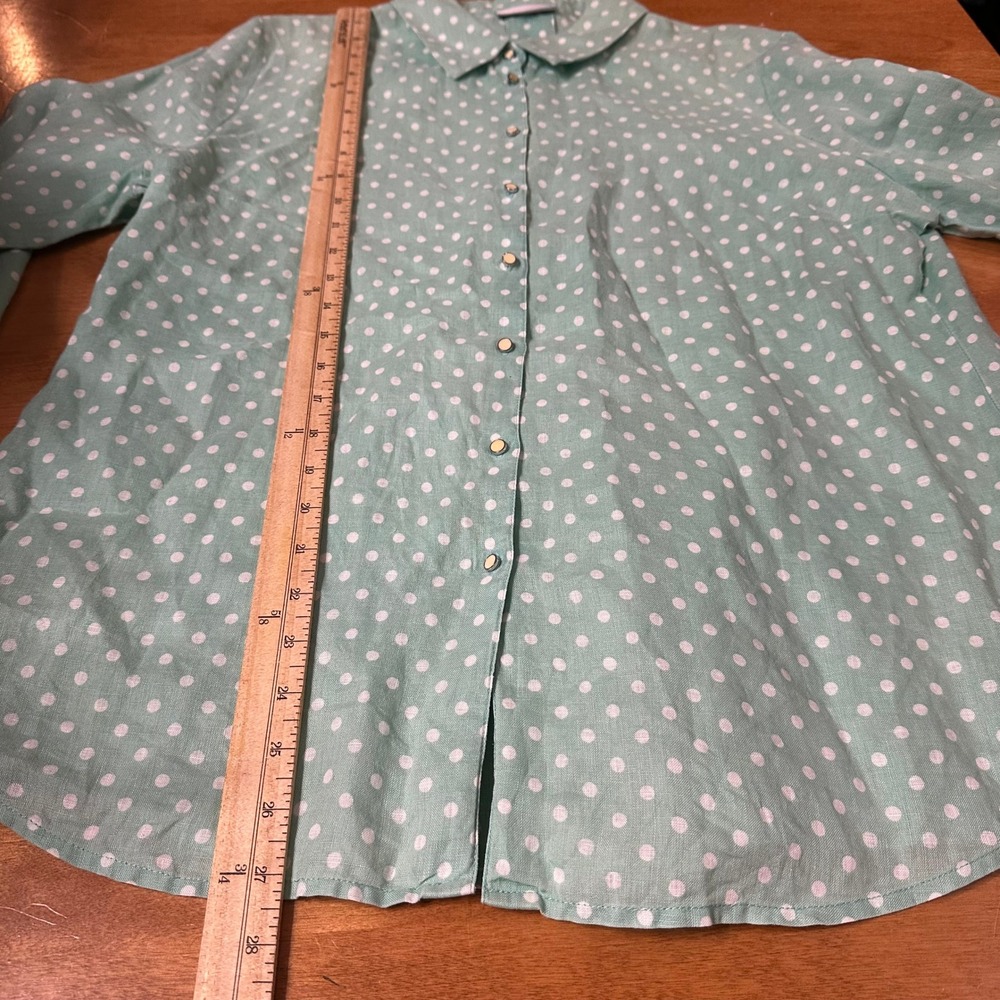 Soft Surroundings Button Down Womens XL Mint Green Polka Dot Linen Shirt Coastal - Picture 7 of 9